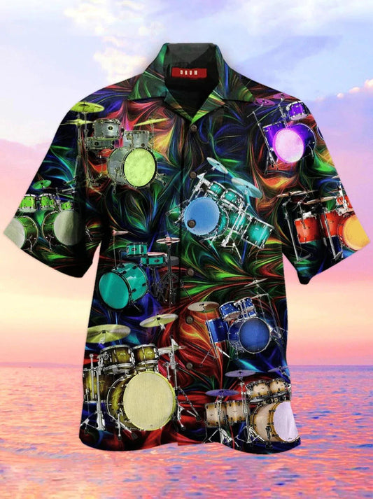 Music Drums Multicolor Pattern Colorful Lights Hawaiian Shirt,Hawaiian Shirt Gift, Christmas Gift