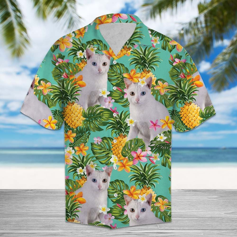 Khao Maneetropical Pineapple And Beautiful Cat Print Hawaiian Shirt, Hawaiian Shirt Gift, Christmas Gift