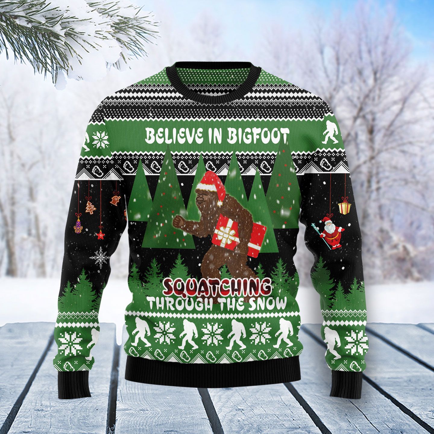 Bigfoot Through Snow Ugly Christmas Sweater, Christmas Ugly Sweater,Christmas Gift,Gift Christmas 2022