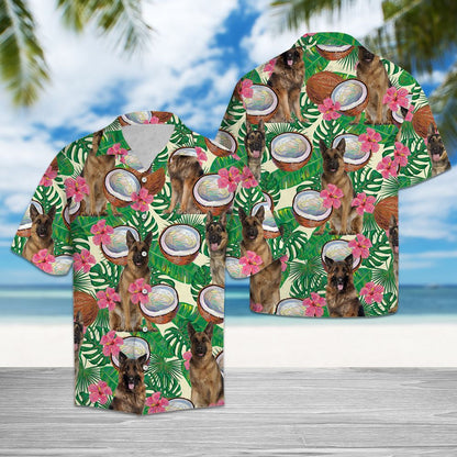 German Shepherd Tropical Coconut Summer Plant Pattern Hawaiian Shirt, Hawaiian Shirt Gift, Christmas Gift