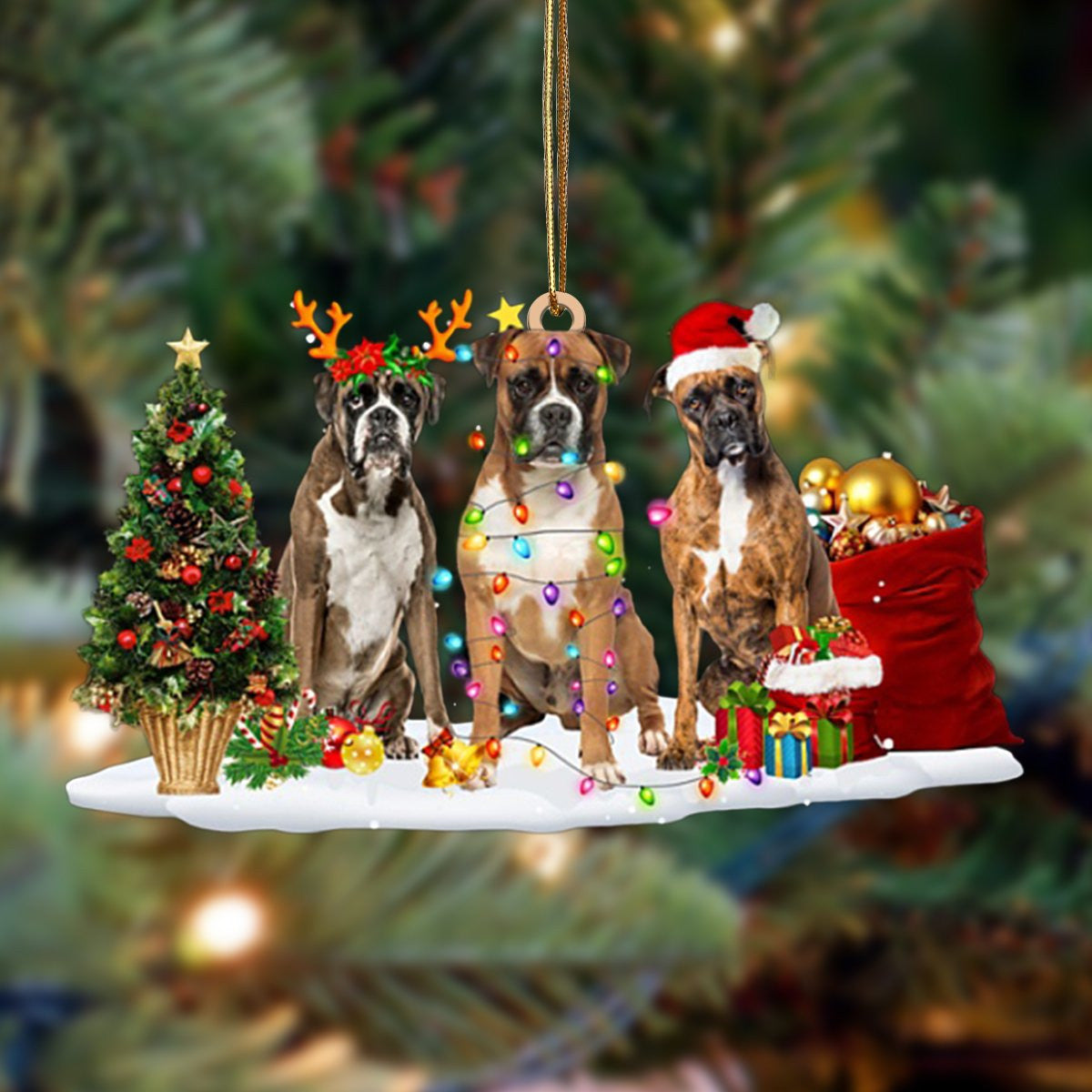 Boxer-Christmas Dog Friends Hanging Christmas Plastic Hanging Ornament, Christmas Ornament Gift, Christmas Gift, Christmas Decoration