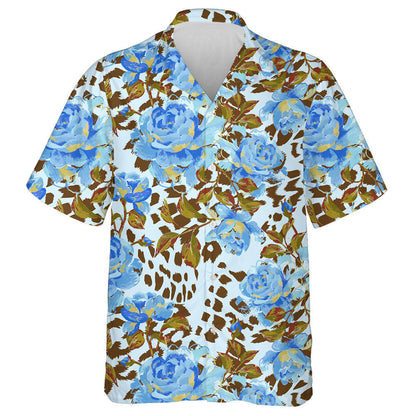 Large Roses And Leaves On Leopard Background Hawaiian Shirt, Hawaiian Shirt Gift, Christmas Gift