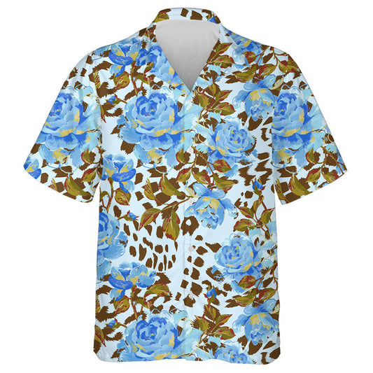 Large Roses And Leaves On Leopard Background Hawaiian Shirt, Hawaiian Shirt Gift, Christmas Gift