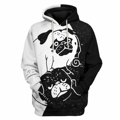 3D Pug Ceann Agus Yang Chustaim Tshirt Éadaí Cochaill