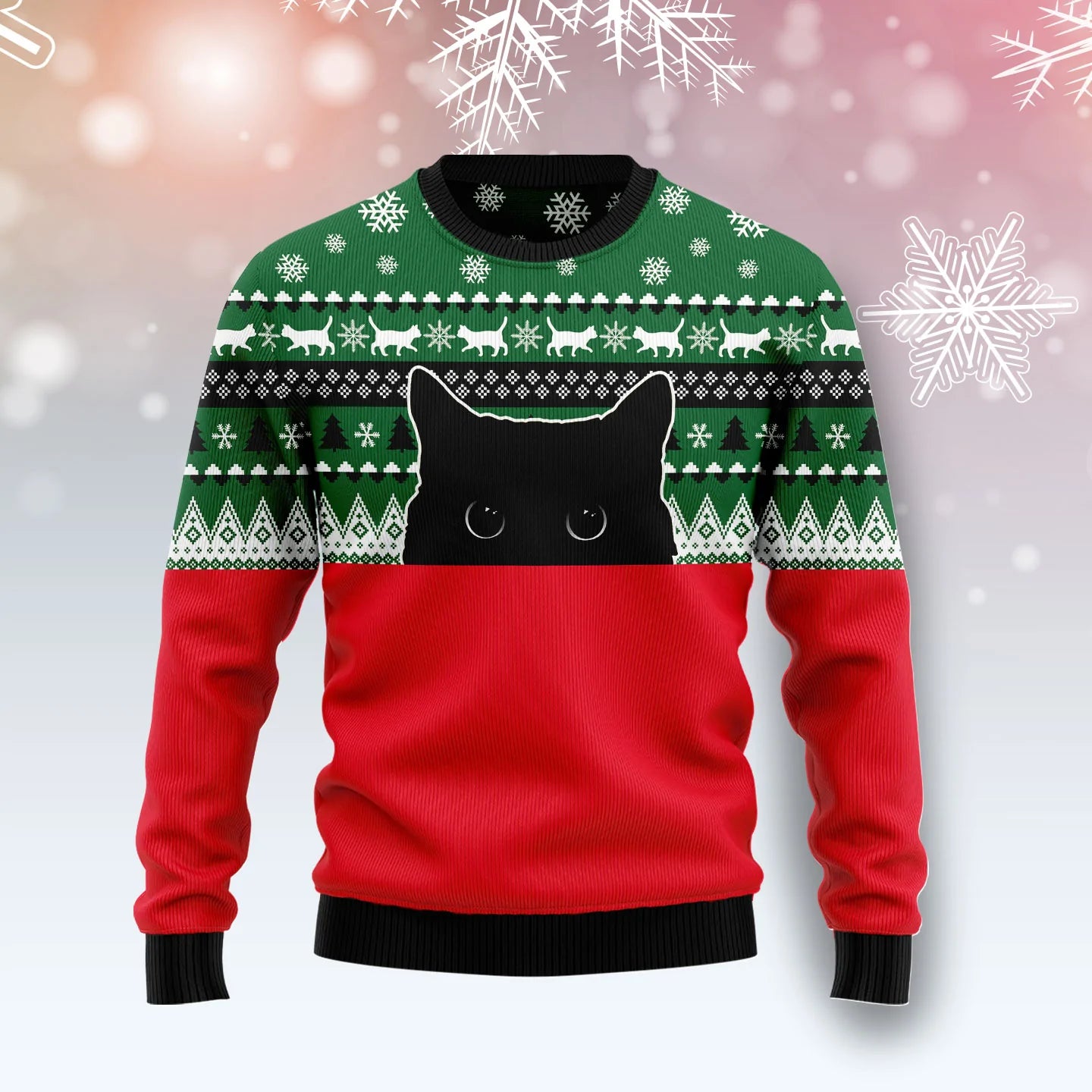 Meow Meow Black Cat Geansaí Nollag Gránna Unisex ban &amp; fir, meaitseáil lánúineacha, cairde, leannán cat, bronntanais geansaí teaghlaigh greannmhar (móide an méid atá ar fáil), geansaí gránna Nollag, Bronntanas Nollag, Bronntanas Nollag 2024