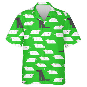 Wolf And Sheep On Green Background Hawaiian Shirt, Hwaiian For Gift