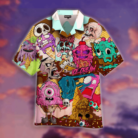Colorful Ice Cream Zombie Halloween Dramatic Hawaiian Shirt,Hawaiian Shirt Gift, Christmas Gift