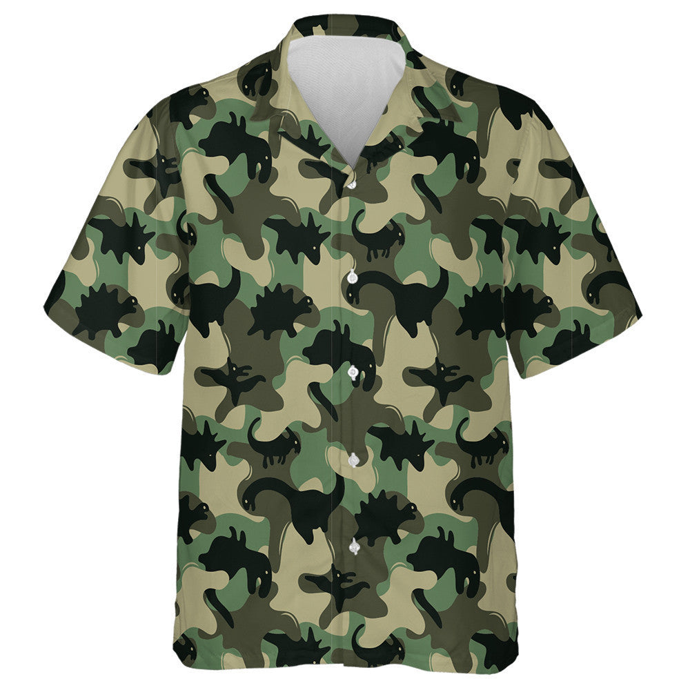 Scáthchruth cnámharlaigh dhineasár dubh patrún camo glas Léine haváí, bronntanas Léine haváíais, bronntanas Nollag