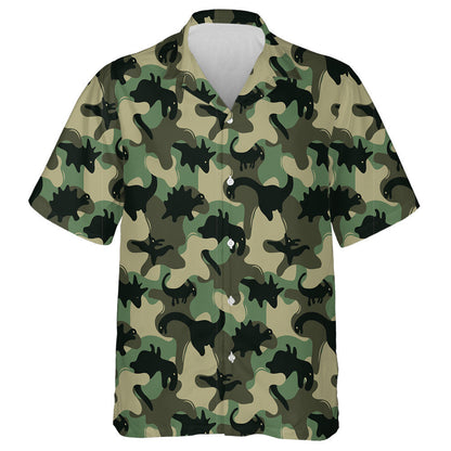 Scáthchruth cnámharlaigh dhineasár dubh patrún camo glas Léine haváí, bronntanas Léine haváíais, bronntanas Nollag