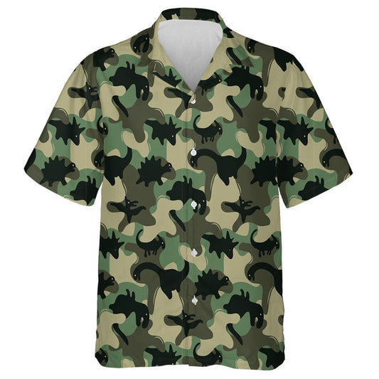 Scáthchruth cnámharlaigh dhineasár dubh patrún camo glas Léine haváí, bronntanas Léine haváíais, bronntanas Nollag