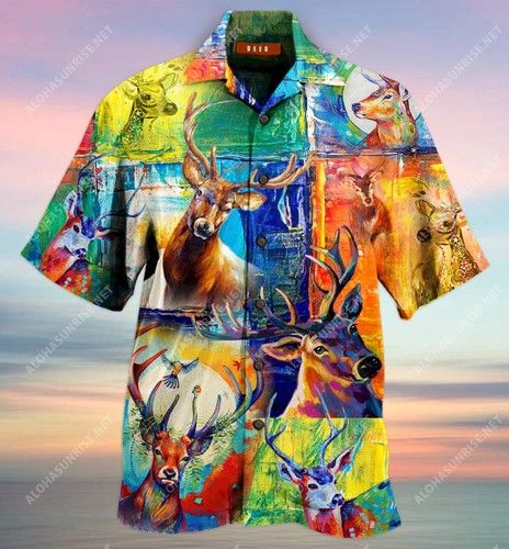 Colorful Deer Unisex Hawaiian Shirt, Hwaiian For Gift