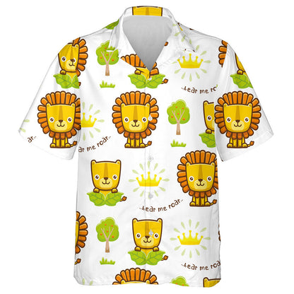 Funny Lion With Gold Crown And Trees Hawaiian Shirt, Hawaiian Shirt Gift, Christmas Gift
