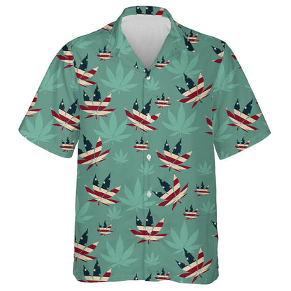 Dearadh Bratach Meiriceánach Cúlra Glas Duillí Cannabis Léine Haváíais, Bronntanas Léine Haváíais, Bronntanas Nollag