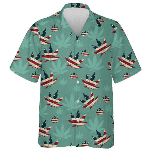 Dearadh Bratach Meiriceánach Cúlra Glas Duillí Cannabis Léine Haváíais, Bronntanas Léine Haváíais, Bronntanas Nollag