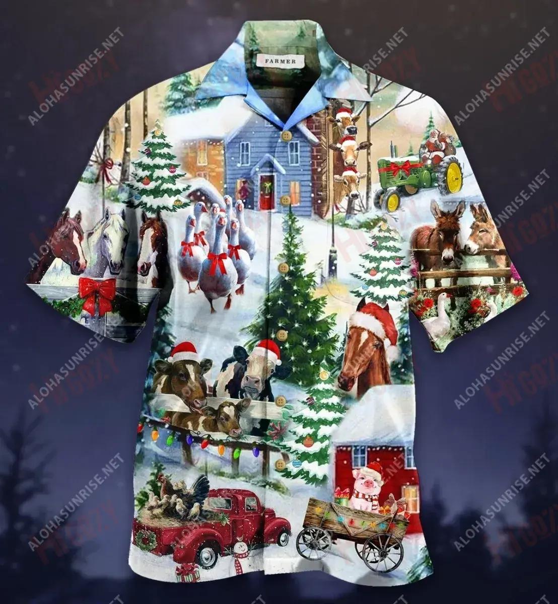 Tá an Nollaig Níos Fearr Ar an bhFeirm Laethanta Saoire Léine Gearr Haváís Léinte Aloha Léinte Haváís is Fearr Léinte Haváís do Mhná, Bronntanas Léine Haváís, Bronntanas Nollag