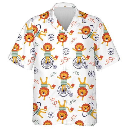 happy Circus Lions On White Background Hawaiian Shirt, Hawaiian For Gift