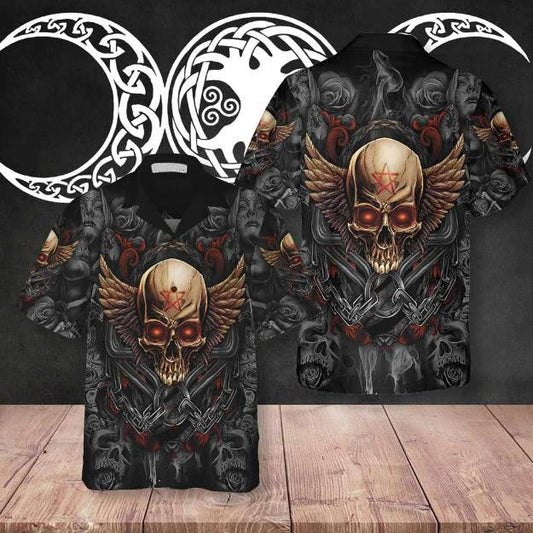 Viking Gothic Skull Biker Horror Halloween Hawaiian Shirt,Hawaiian Shirt Gift, Christmas Gift