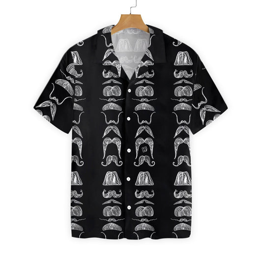 Mustache With Flower Black And White Pattern Hawaiian Shirt,Hawaiian Shirt Gift, Christmas Gift