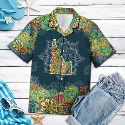 Idaho Map With Floral Mandala Flowers Design Hawaiian Shirt, Hawaiian Shirt Gift, Christmas Gift