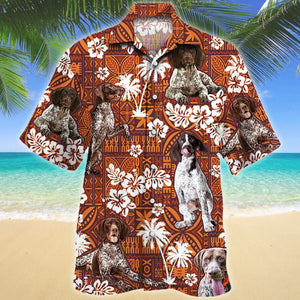 Clever German Shorthaired Pointer Red Tribal Pattern Hawaiian Shirt, Hawaiian Shirt Gift, Christmas Gift