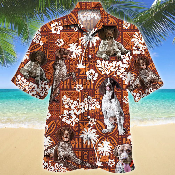 Clever German Shorthaired Pointer Red Tribal Pattern Hawaiian Shirt, Hawaiian Shirt Gift, Christmas Gift