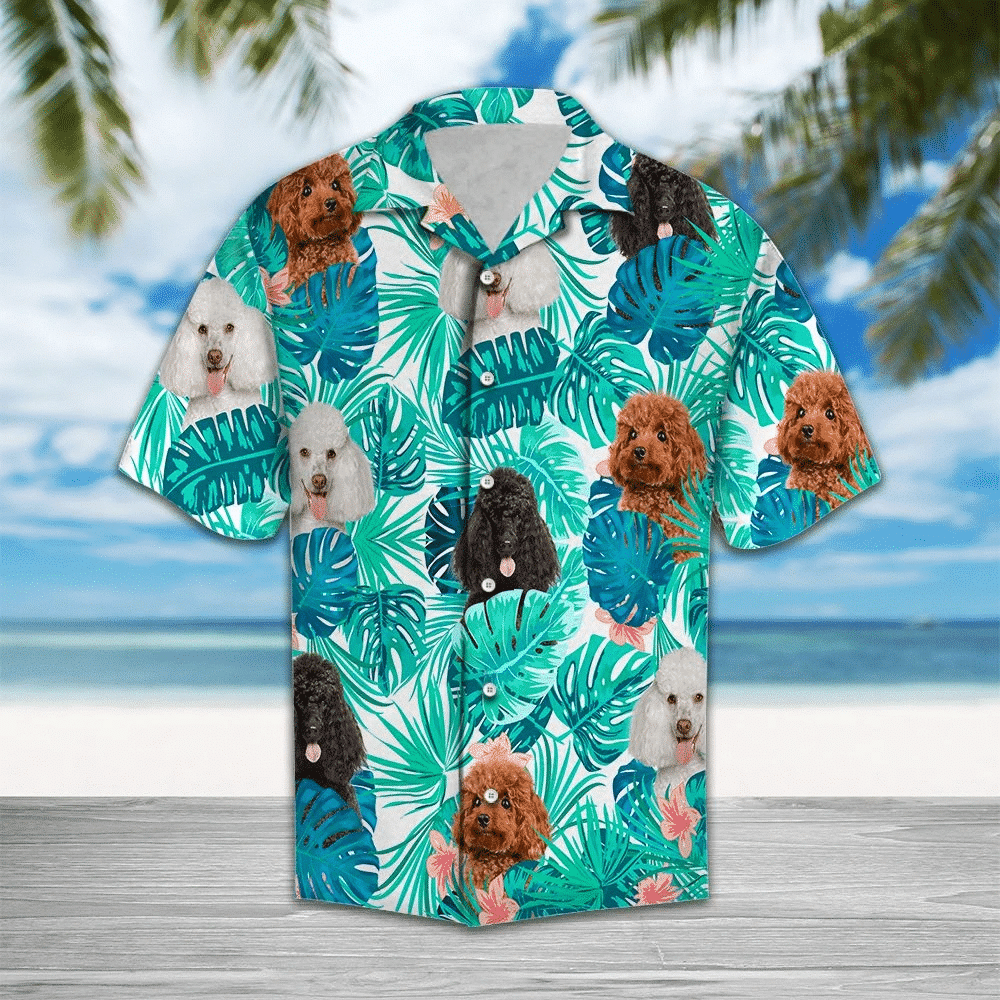 Tropical Poodle Behind Tropical Leave Hawaiian Shirt,Hawaiian Shirt Gift, Christmas Gift