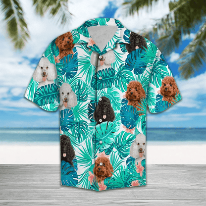 Tropical Poodle Behind Tropical Leave Hawaiian Shirt,Hawaiian Shirt Gift, Christmas Gift