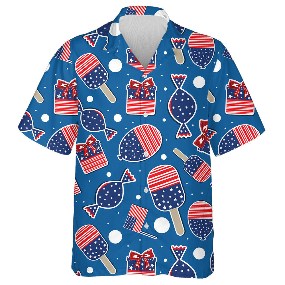 Creative Symbols Of American Independence Day On Blue Background Hawaiian Shirt, Hawaiian Shirt Gift, Christmas Gift