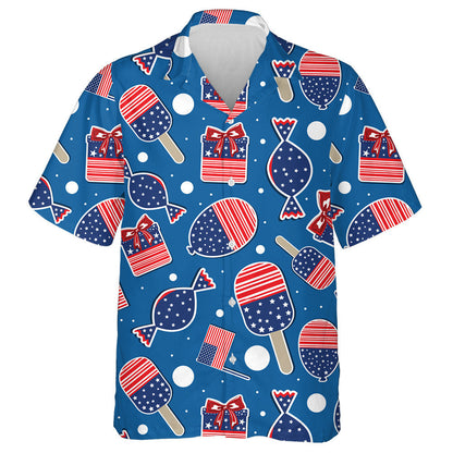 Creative Symbols Of American Independence Day On Blue Background Hawaiian Shirt, Hawaiian Shirt Gift, Christmas Gift