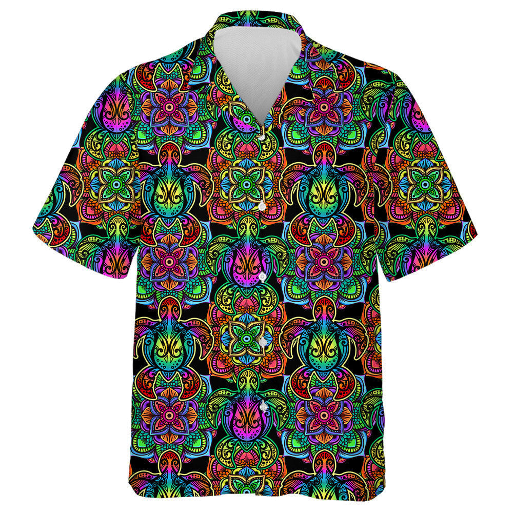 Sea Turtle Psychedelic Multicolor With Lotuses Hawaiian Shirt,Hawaiian Shirt Gift, Christmas Gift