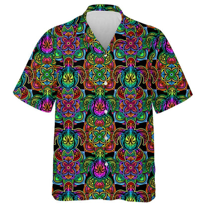 Sea Turtle Psychedelic Multicolor With Lotuses Hawaiian Shirt,Hawaiian Shirt Gift, Christmas Gift