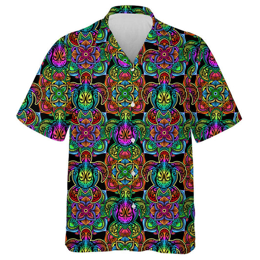 Sea Turtle Psychedelic Multicolor With Lotuses Hawaiian Shirt,Hawaiian Shirt Gift, Christmas Gift