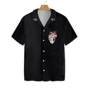 Cross With Styled Heart Goth Design Hawaiian Shirt,Hawaiian Shirt Gift, Christmas Gift