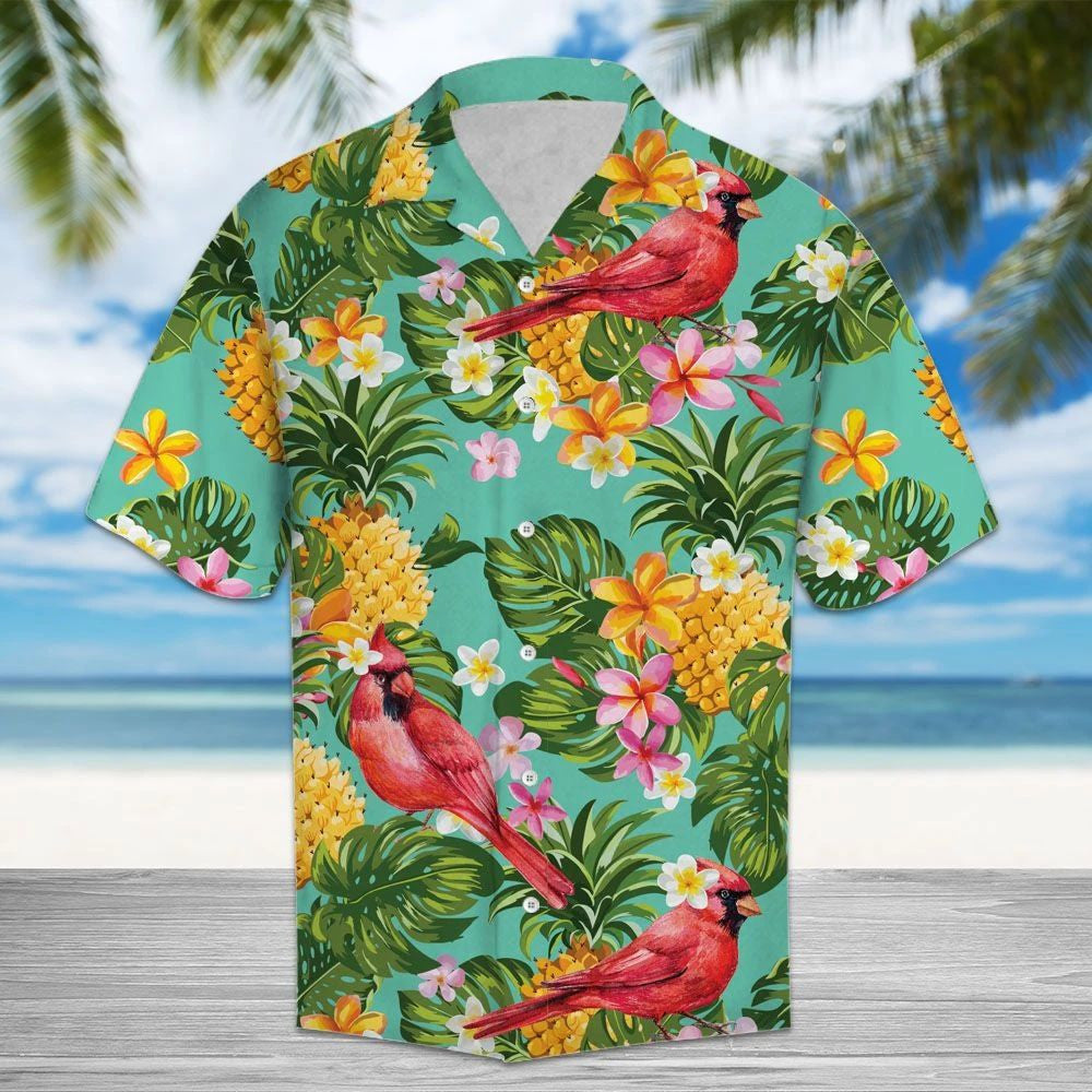 Cardinal Bird Perched On Tropical Tree Hawaiian Shirt, Hawaiian For Gift