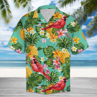 Cardinal Bird Perched On Tropical Tree Hawaiian Shirt, Hawaiian For Gift