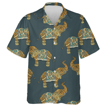 Tribal Style Gold Elephant On Gray Background Hawaiian Shirt, Hawaiian Shirt Gift, Christmas Gift