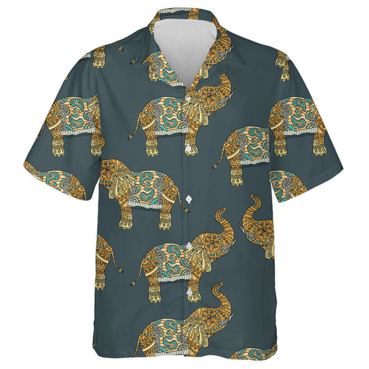 Tribal Style Gold Elephant On Gray Background Hawaiian Shirt, Hawaiian Shirt Gift, Christmas Gift