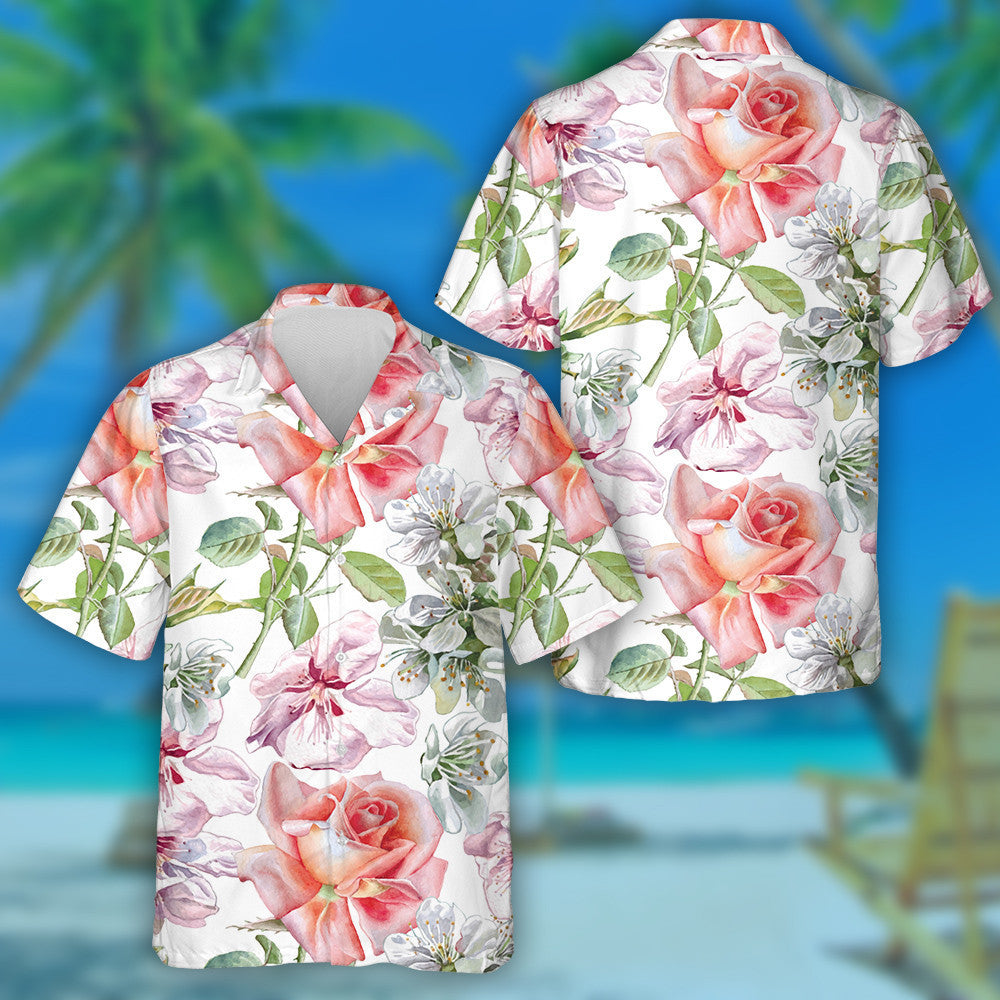 Brainsí Bláthanna Rósanna Bándearg Oráiste Uiscedhath Dearadh Ealaíne Léine Haváís, Bronntanas Léine Haváís, Bronntanas Nollag