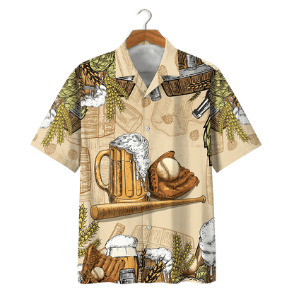 Classic Baseball And Beer For Life Background Hawaiian Shirt, Hawaiian Shirt Gift, Christmas Gift