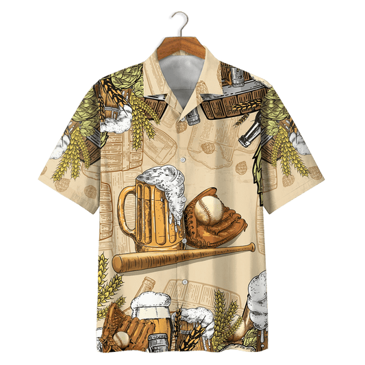 Classic Baseball And Beer For Life Background Hawaiian Shirt, Hawaiian Shirt Gift, Christmas Gift