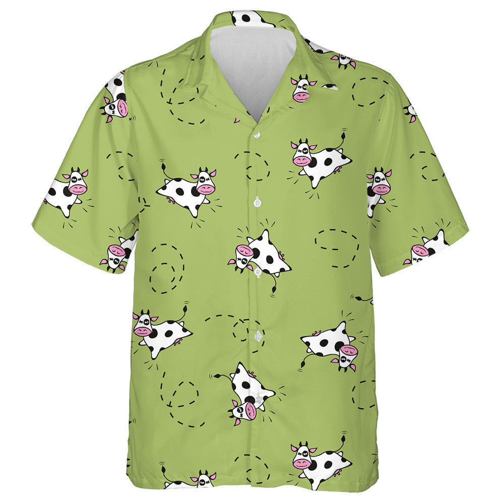 Flying Cow With Jumping On Green Background Hawaiian Shirt, Hawaiian Shirt Gift, Christmas Gift