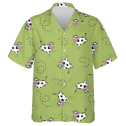 Flying Cow With Jumping On Green Background Hawaiian Shirt, Hawaiian Shirt Gift, Christmas Gift