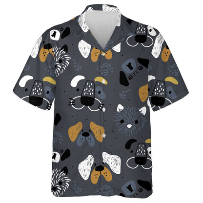 Hand Drawn Dog's Faces On Grey Background Hawaiian Shirt, Hawaiian Shirt Gift, Christmas Gift