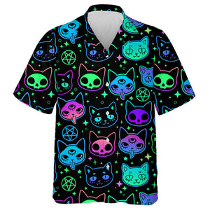 Cute Cartoon Bright Witchcraft And Cat Hawaiian Shirt,Hawaiian Shirt Gift, Christmas Gift