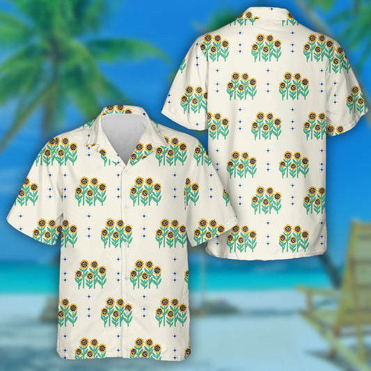 Retro Small Sunflower Flower Land Illustration Hawaiian Shirt,Hawaiian Shirt Gift, Christmas Gift
