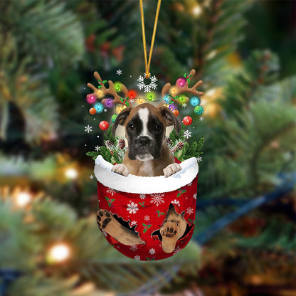 BROWN Boxer-In Christmas Pocket Two Sides Christmas Plastic Hanging Ornament, Christmas Ornament Gift, Christmas Gift, Christmas Decoration