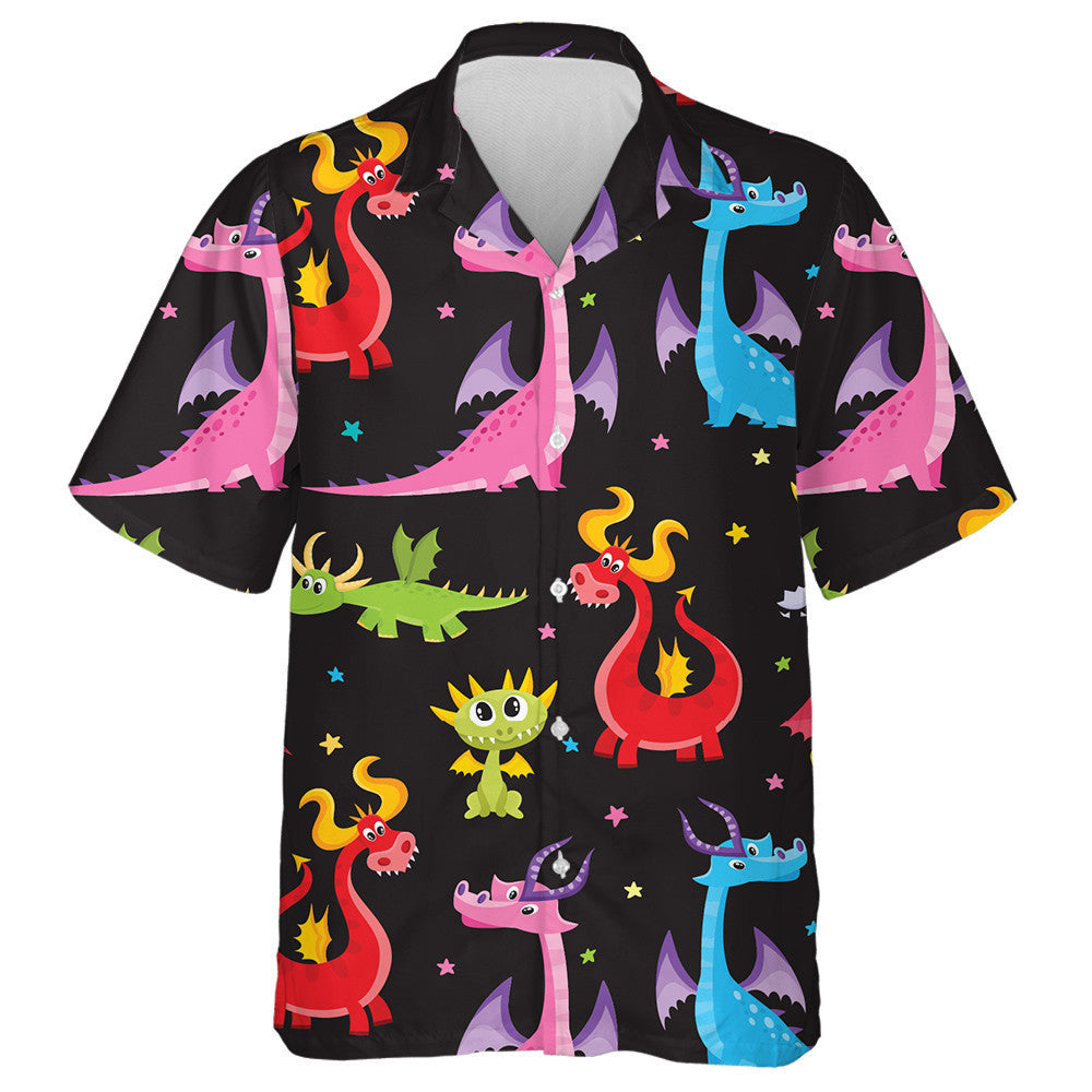 Funny Cartoon Dragon Characters On Black Background Hawaiian Shirt, Hawaiian Shirt Gift, Christmas Gift