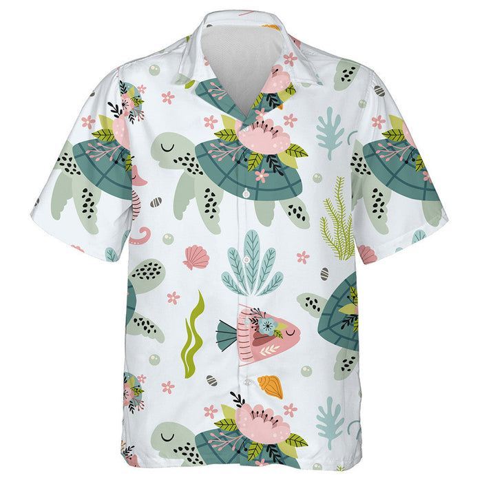 Colorful Turtle And Sea Life Illustrations Hawaiian Shirt,Hawaiian Shirt Gift, Christmas Gift