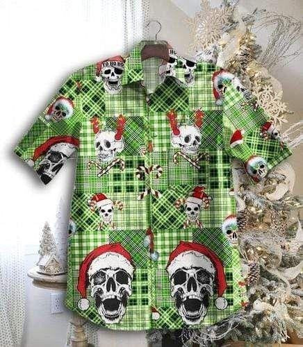 Skull Santa Claws Green Christmas Vintage Style Design Hawaiian Shirt, Hawaiian Shirt Gift, Christmas Gift