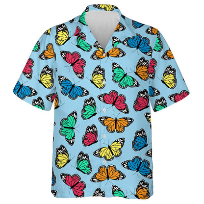 Flying Multicolored Butterflies On A Blue Background Hawaiian Shirt, Hawaiian Shirt Gift, Christmas Gift